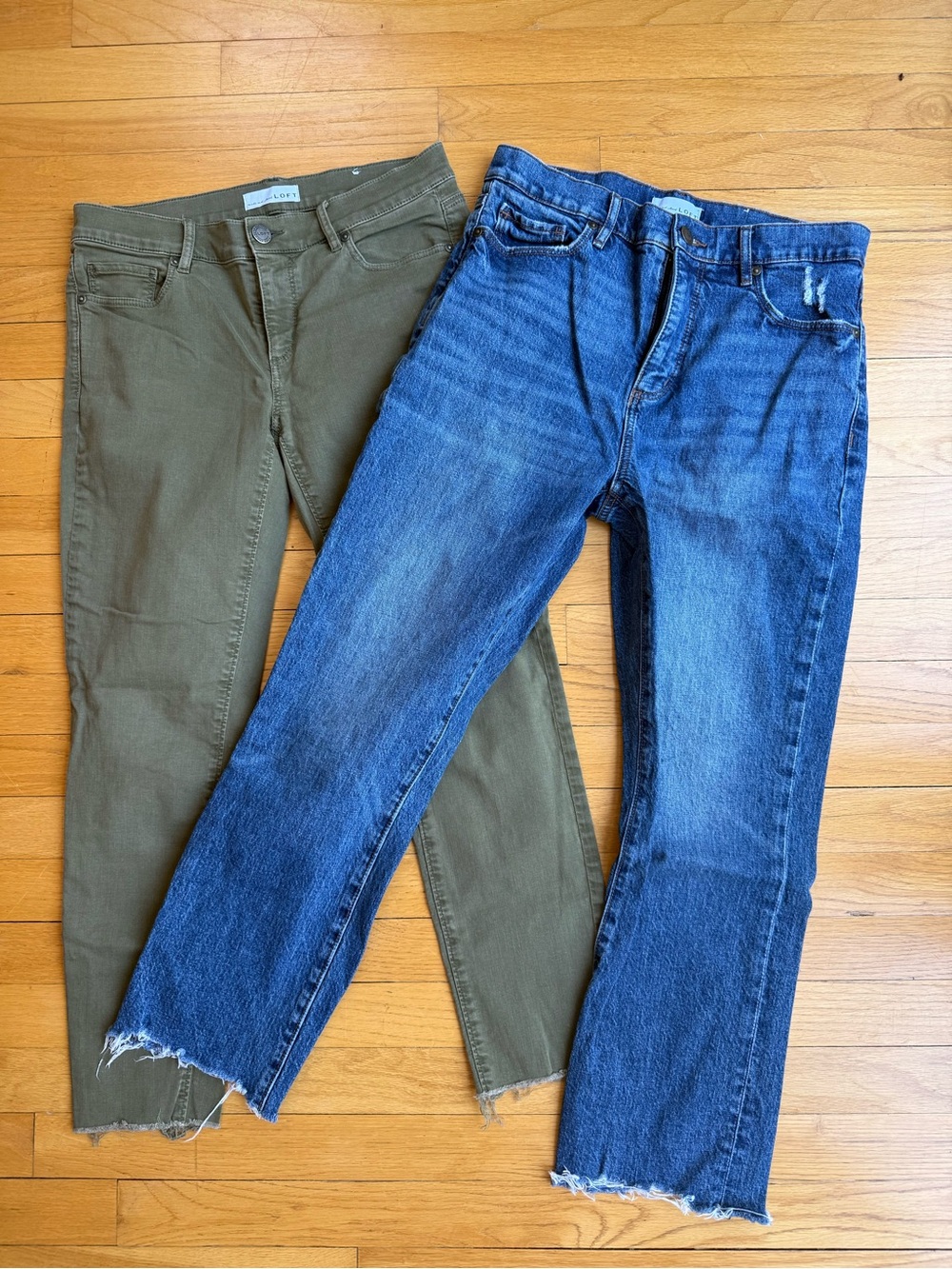 BUNDLE LOFT Two-Pair Jeans Set — Olive Green & Medium Blue Denim size 27